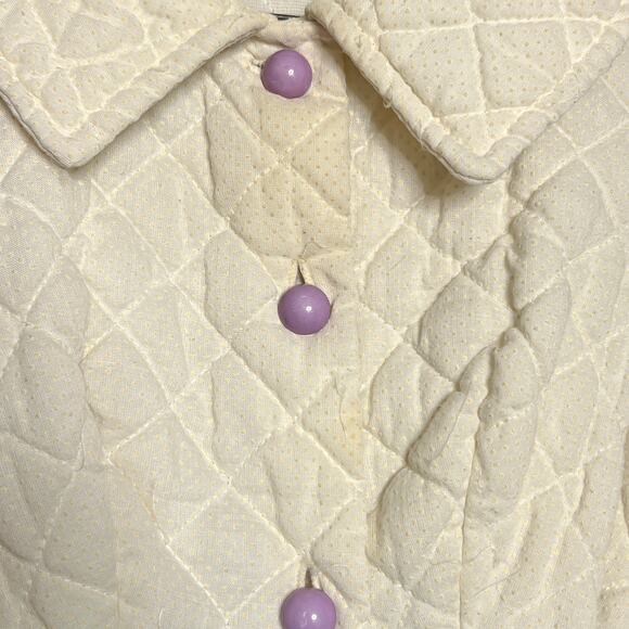 Vintage 60s Quilted Floral Two Tone Night Gown Robe Sleepwear Diamond Puffy Mod - Picture 7 of 13